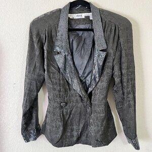 Vintage d'ore Womens Silk Double Breasted Beaded Blazer Size 8 Gray Lined